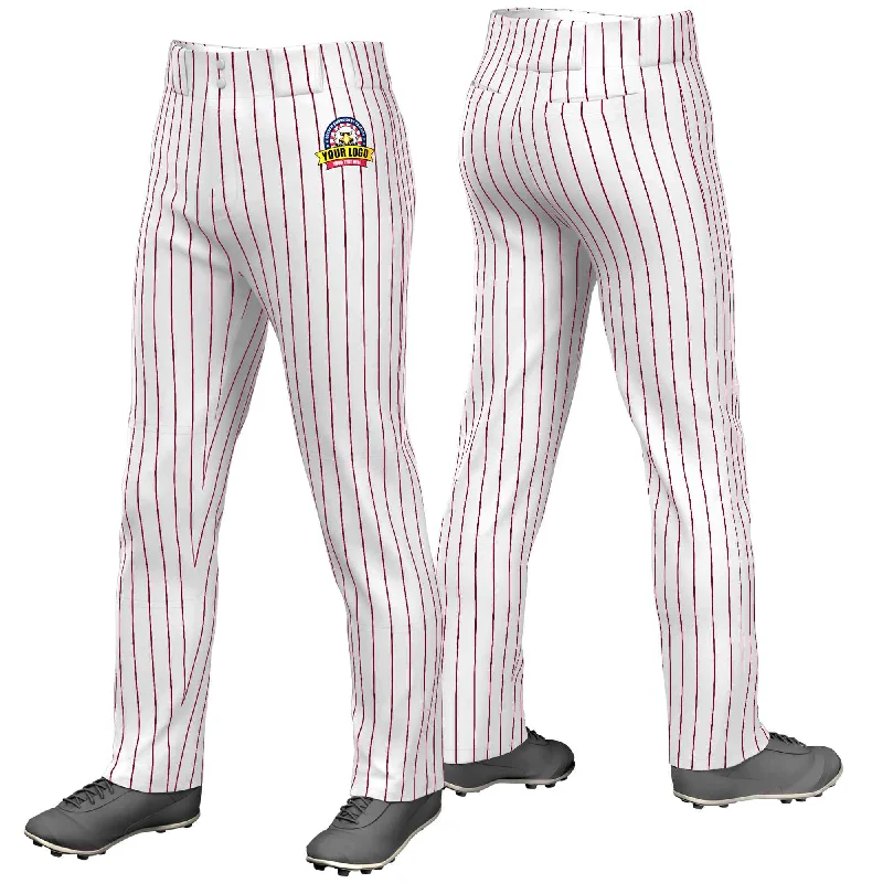 Low Price Custom White Crimson Pinstripe Fit Stretch Practice Loose-fit Baseball Pants