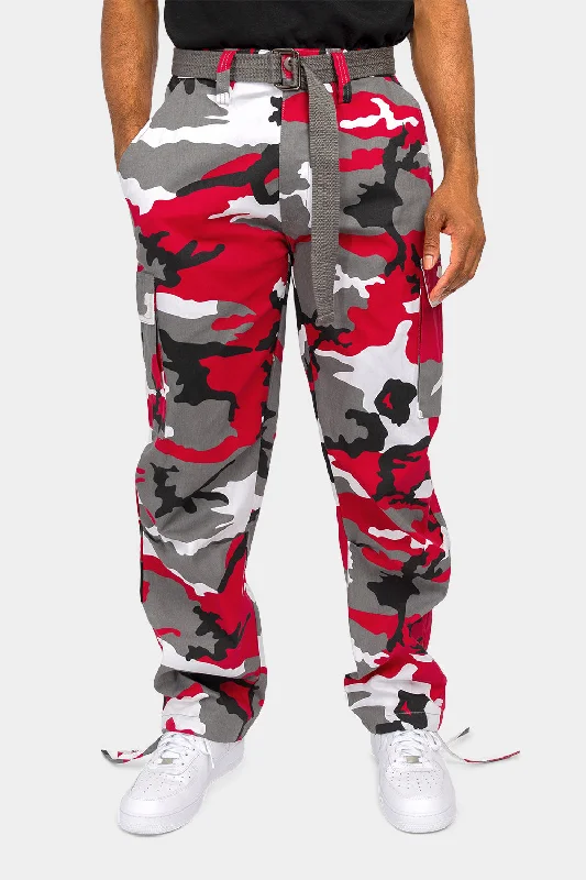 Value Deals Essential Canvas Cargo Camo Pants with Belt
