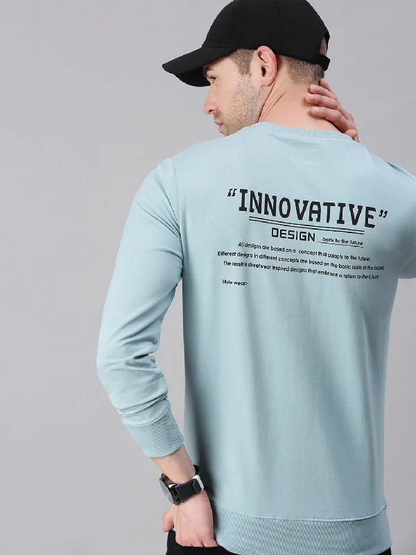 Savings Soar This Weekend Men Printed Blue Sweatshirt