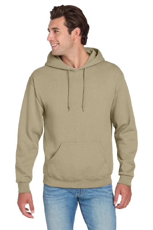 Overstock Clearance Jerzees Mens NuBlend Pill Resistant Fleece Hooded Sweatshirt Hoodie w/ Pouch Pocket - Khaki