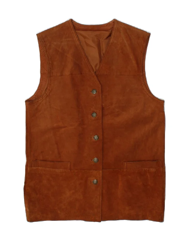 FRONT LINE Womens Suede Gilet UK 16 Large Brown Leather