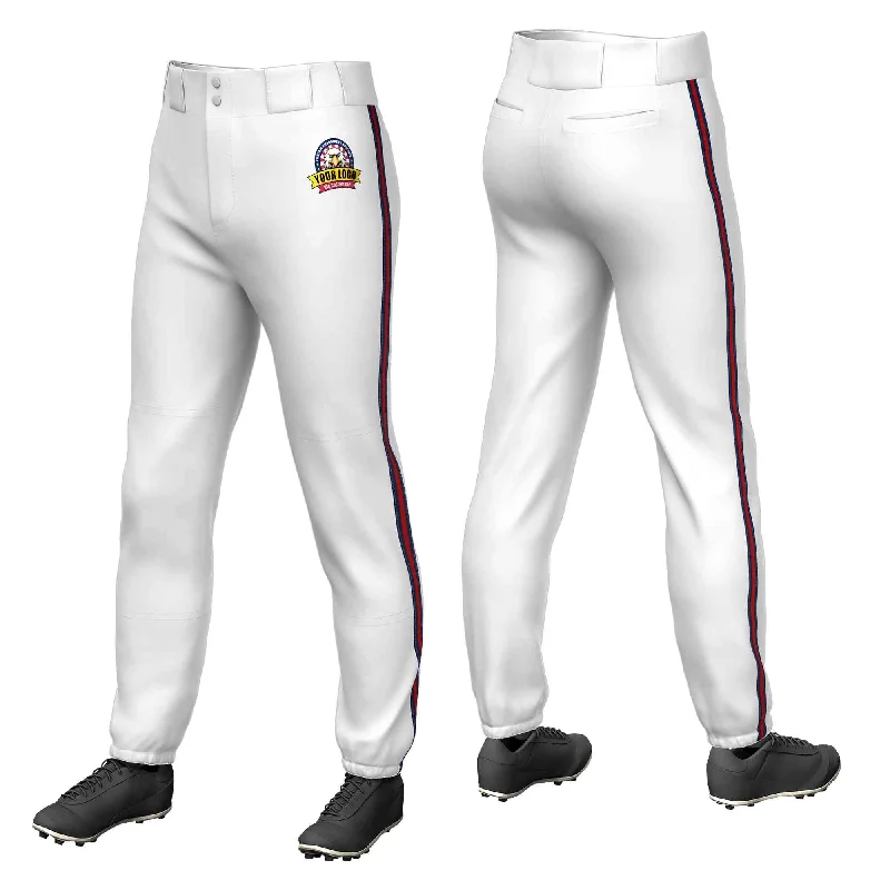 Savings Galore Custom White Navy Red-Navy Classic Fit Stretch Practice Pull-up Baseball Pants
