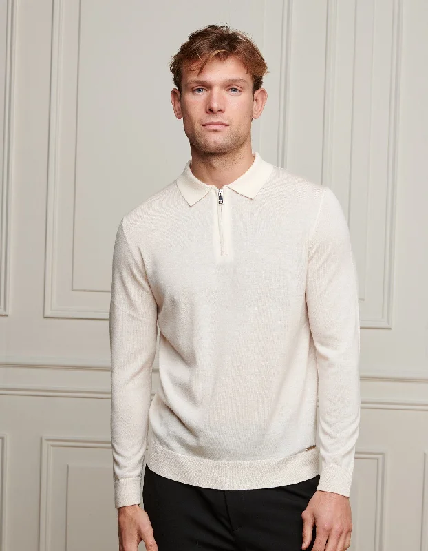 Best Bargains White 1/4 Zip L/S Polo