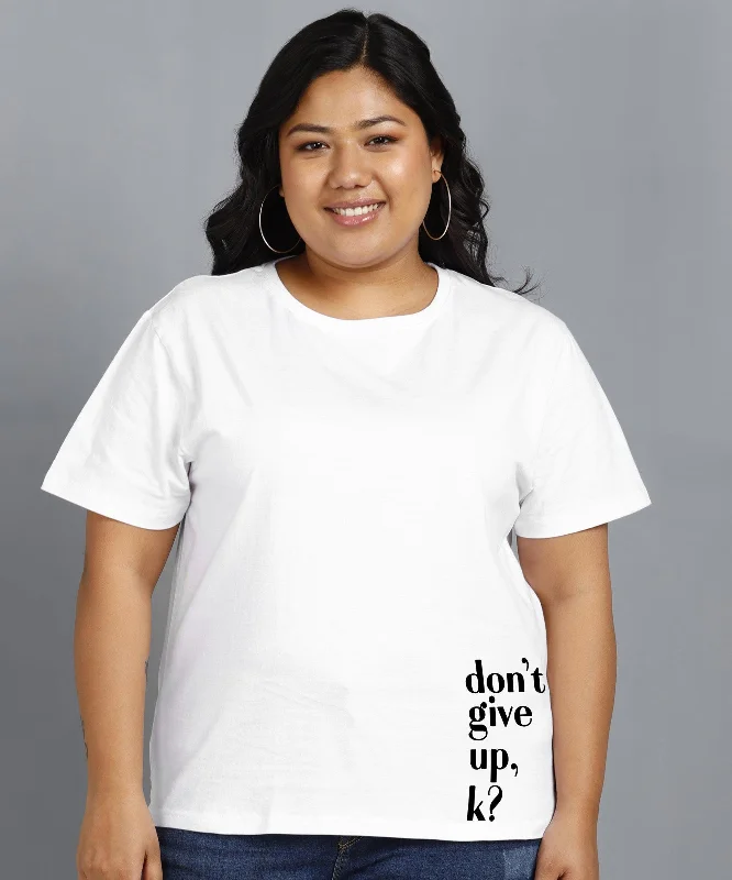 Womens Regular fit Plus Size Printed T-shirt (White)