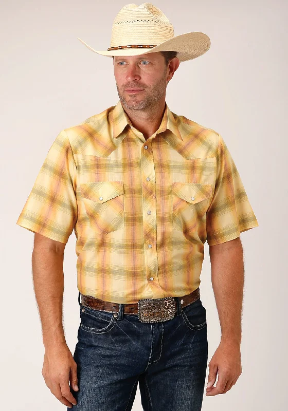 Markdowns Roper Mens 1511 Plaid Yellow/Tangerine Cotton Blend Tall S/S Shirt
