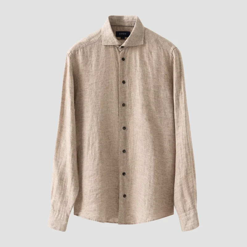 Massive Savings Brown Solid Linen Twill Slim Fit Shirt - ETON