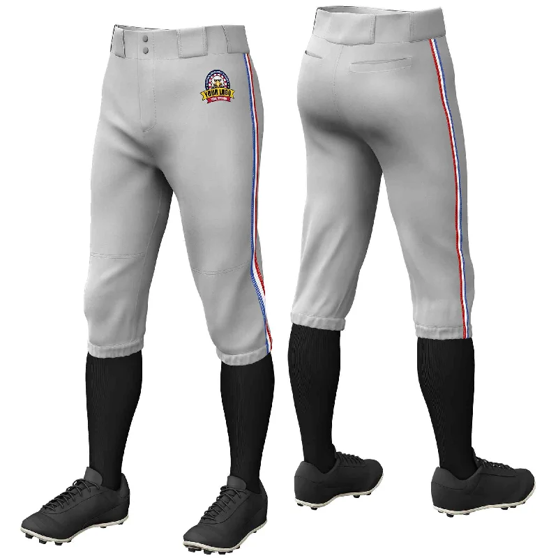 Weekend Bargains to Relish Custom Gray Royal White-Red Classic Fit Stretch Practice Knickers Baseball Pants