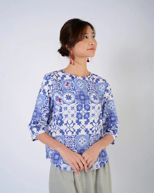 Blue Tiles Cheongsam Top