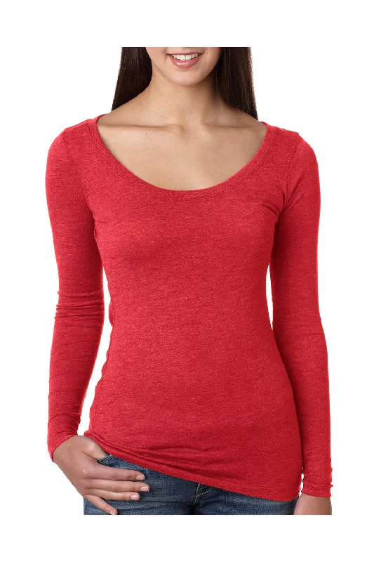 Next Level Womens Jersey Long Sleeve Scoop Neck T-Shirt - Vintage Red - Closeout