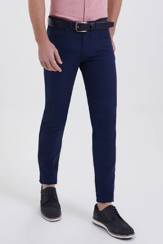 Online Exclusive Slim Fit Cotton 5 Pocket Navy Casual Pants