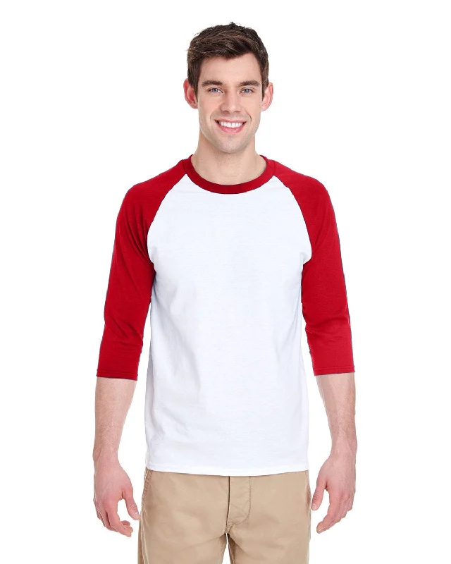 Daily Deals Gildan Heavy Cotton 3/4-Raglan Sleeve T-Shirt | White/ Red