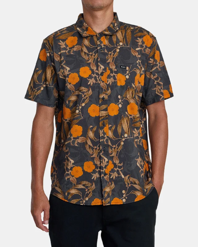 Weekend Discounts Worth Grabbing Botanical Short Sleeve Shirt - Black