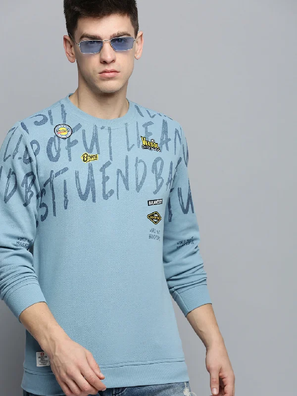 Exclusive Offer Men Blue Printed Casual Sweatshirt