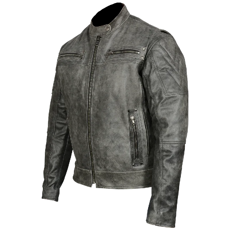 Savings Alert HMM542DG Men's Distressed Gray Padded & Vented Leather Scooter Jacket