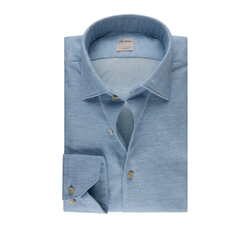 Weekend Bargains Galore Blue Flannel Solid Fitted Body Shirt - Stenströms