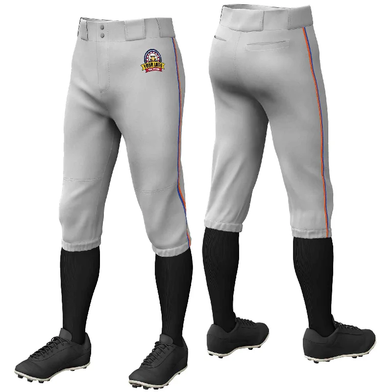 Weekend Bargains to Sizzle Custom Gray Royal-Orange Classic Fit Stretch Practice Knickers Baseball Pants