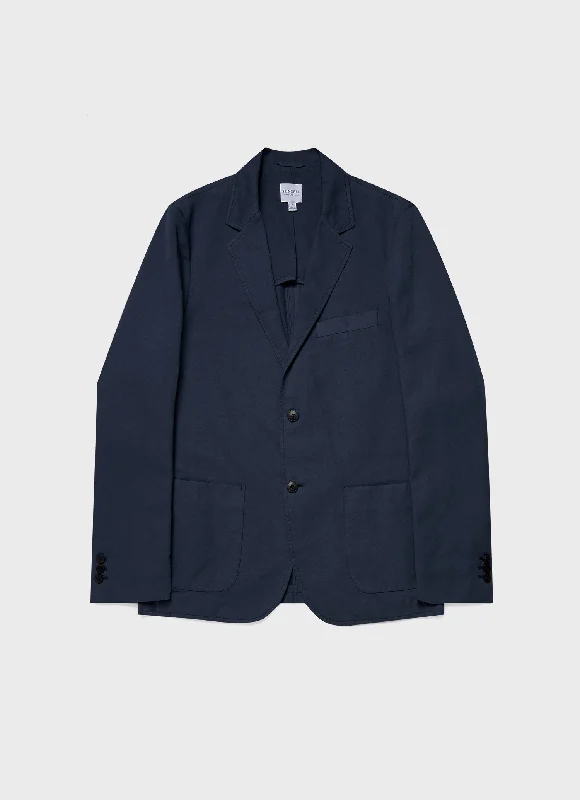 Weekend Bargains to Cherish Men's Cotton Linen Unstructured Blazer in Navy