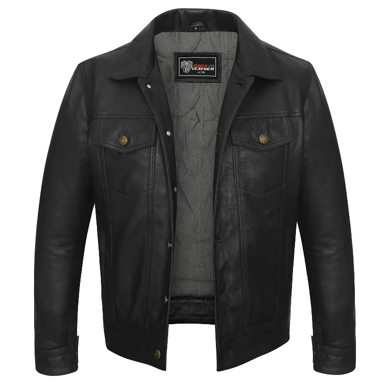 Weekend Shopping Extravaganza VL555B Vance Leathers' Men's Black Motorcycle Trucker Leather Jacket