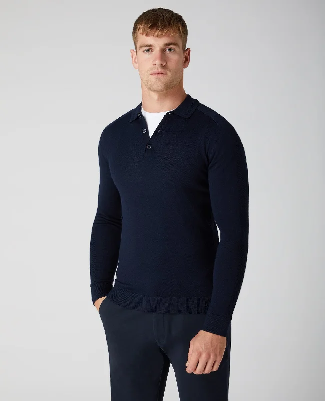 Holiday Sale Slim Fit Merino Wool-Blend Long Sleeve Knitted Polo