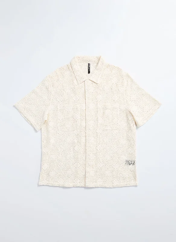 Weekend Deals That Sizzle Cotton Lace Short Sleeve Open Collar Shir