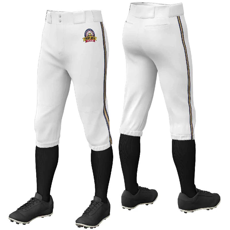 Price Slash Custom White Navy Old Gold-Navy Classic Fit Stretch Practice Knickers Baseball Pants