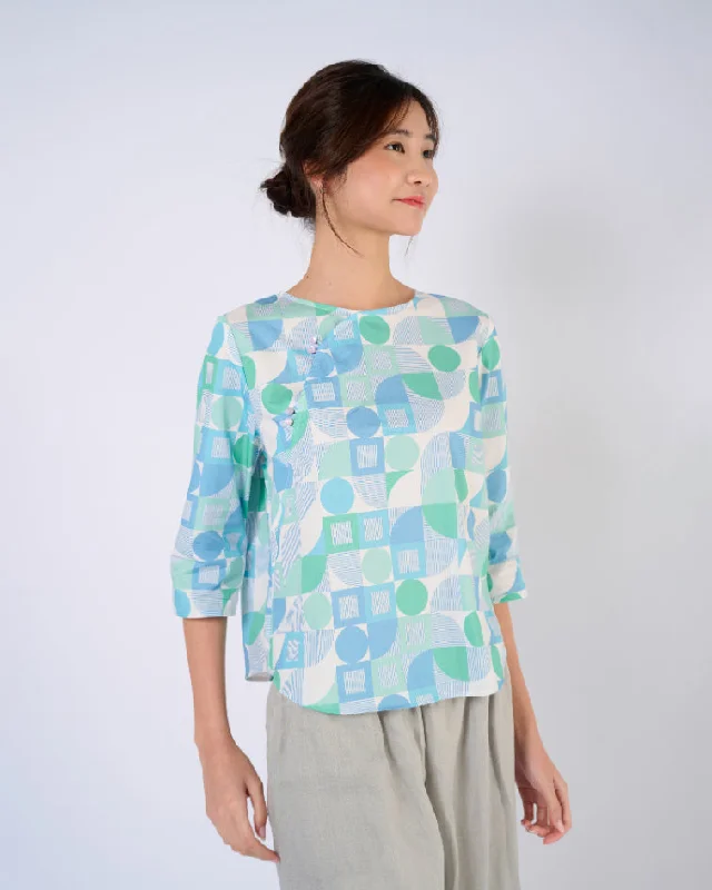 Green Geometric Cheongsam Top