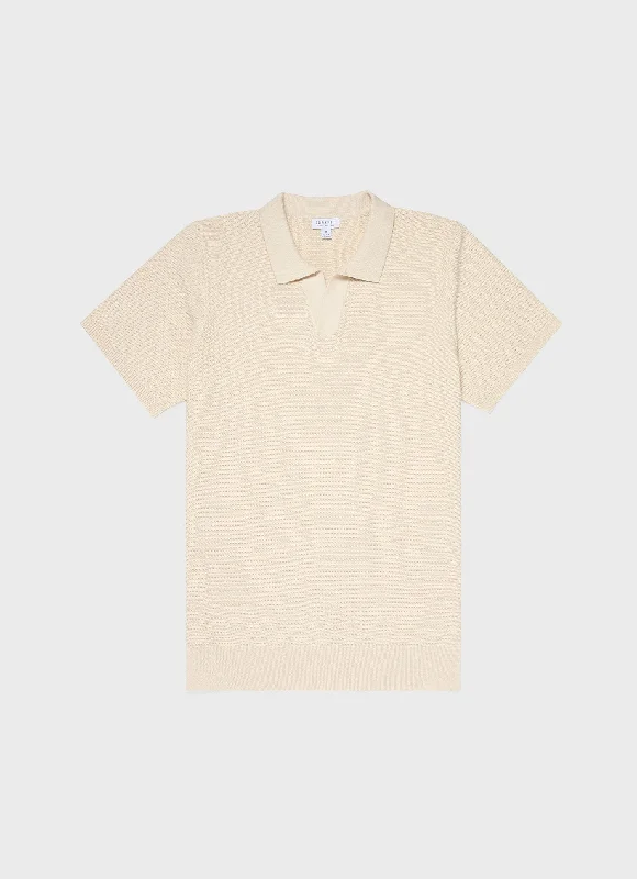 Bargain Prices Men's Open Textured Polo Shirt in Ecru