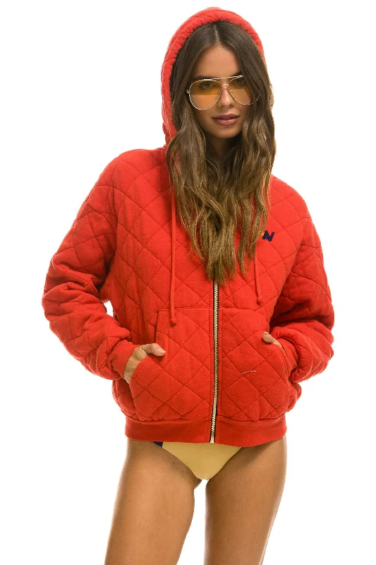 Weekend Bargains to Snag QUILTED ZIP HOODIE RELAXED - RED