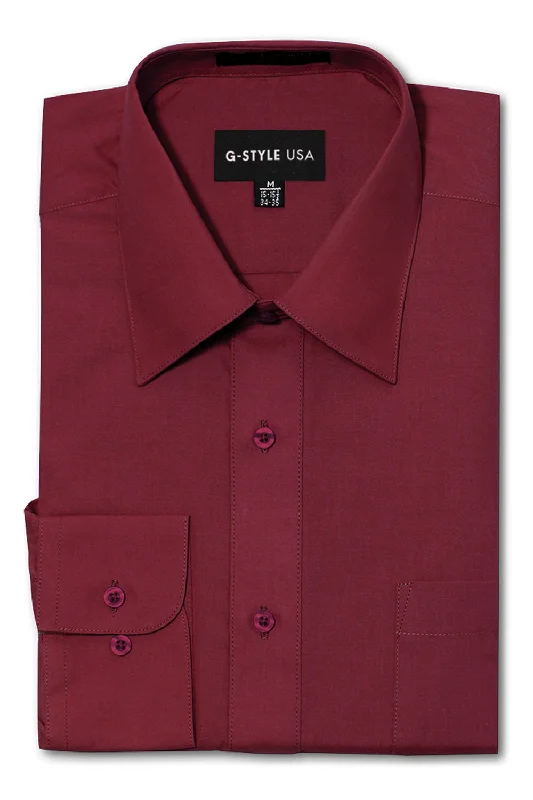 Massive Deals Men's Basic Solid Color Button Up Dress Shirt (Burgundy)