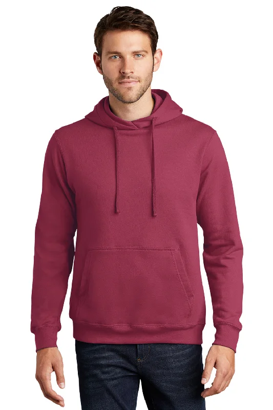 Seasonal Clearance Port & Company Mens Fan Favorite Fleece Hooded Sweatshirt Hoodie w/ Pouch Pocket - Garnet Red - Closeout