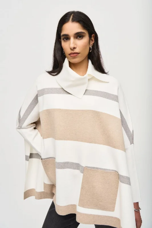 Joseph Ribkoff Vanilla/Oatmeal Melange/Grey Stripe Print Poncho Top 243951