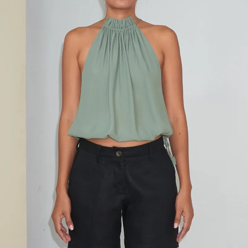 STREAM HALTER TOP - Rayon Fujette Crepe | Light Olive Green