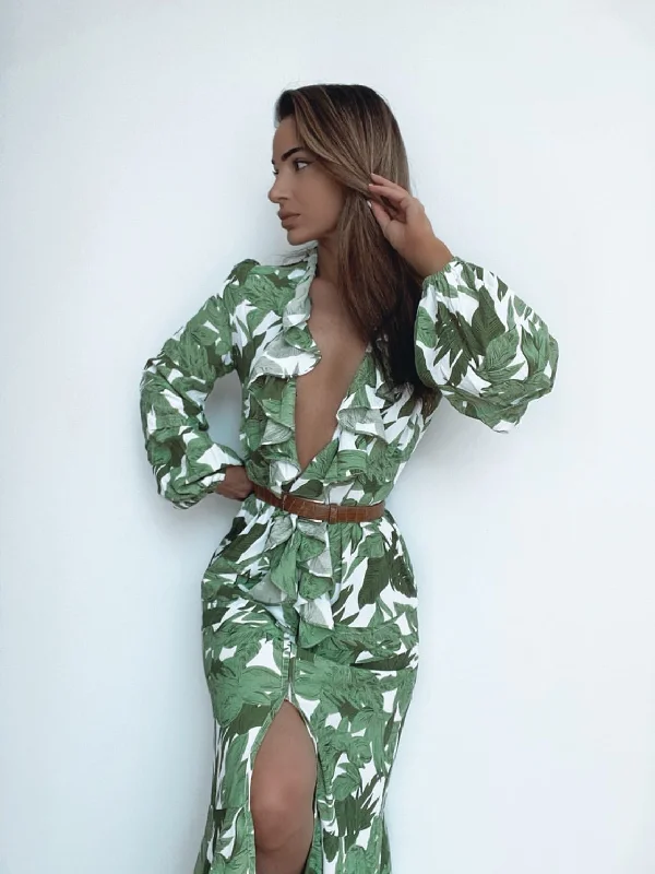 Europa green print maxi dress