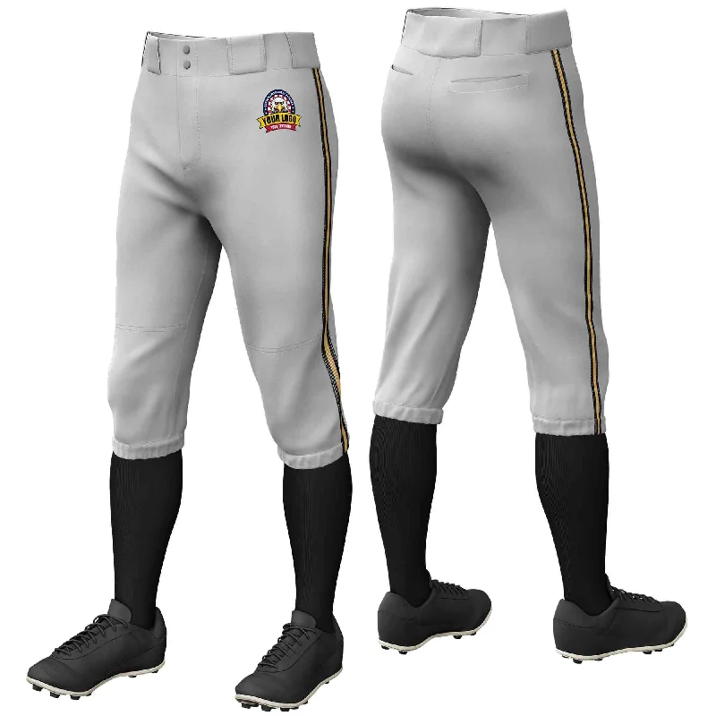 Weekend Discounts to Enjoy Custom Gray Black Old Gold-Black Classic Fit Stretch Practice Knickers Baseball Pants