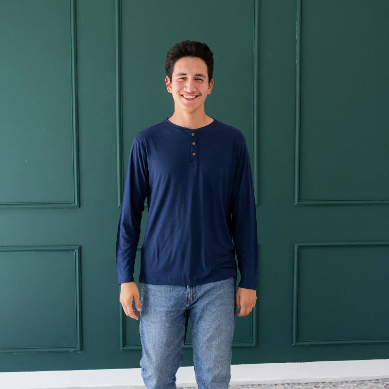Special Price Men's Long Sleeve Henley Top in Navy