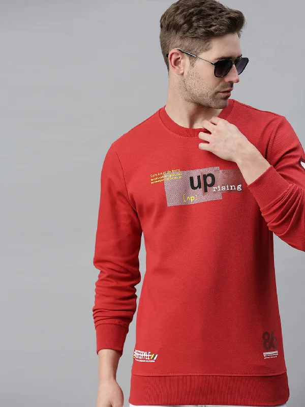 Weekend Deals to Make You Smile Men Printed Red Sweatshirt