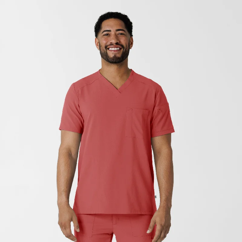 Super Deal RENEW Men's V-Neck 5 Pocket Scrub Top - Mineral Red