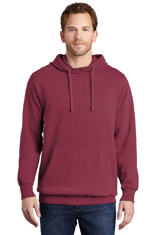 Early Bird Port & Company Mens Beach Wash Fleece Hooded Sweatshirt Hoodie w/ Pouch Pocket - Merlot Red