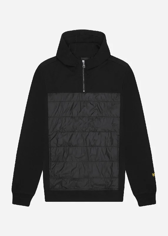 Weekend Deal Hybrid panelled interlock hoodie- jet black
