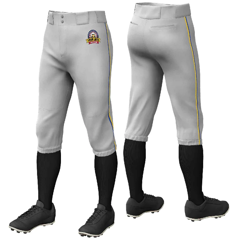 Weekend Deals That Dazzle Custom Gray Royal-Gold Classic Fit Stretch Practice Knickers Baseball Pants