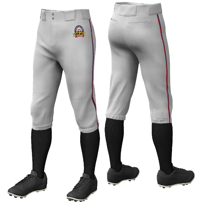 Quick Sale Custom Gray Navy-Red Classic Fit Stretch Practice Knickers Baseball Pants