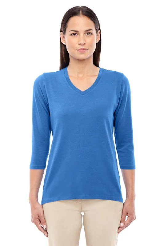 Devon & Jones Womens Perfect Fit 3/4 Sleeve V-Neck T-Shirt - French Blue