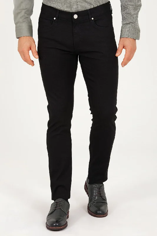 Overstock Sale Slim Fit 5 Pocket Low Waist Cotton Black Casual Pants