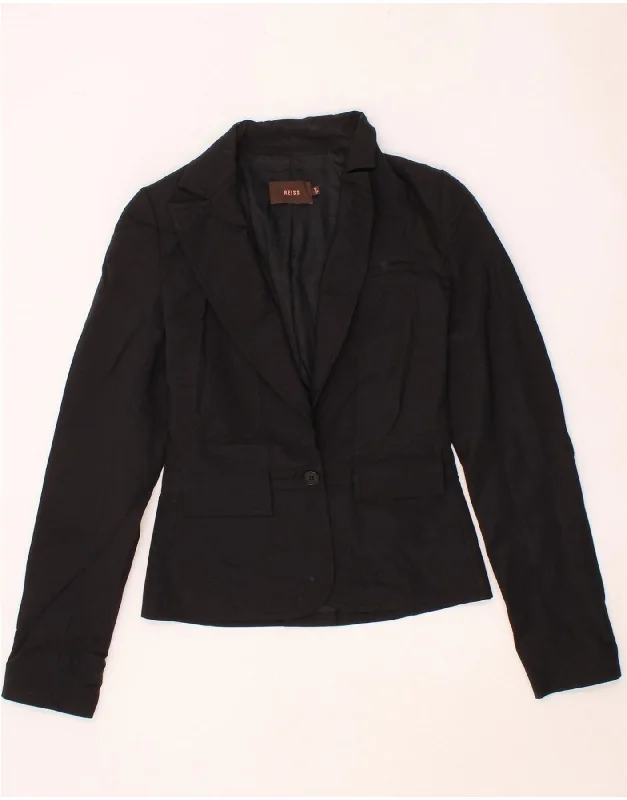 REISS Womens 1 Button Blazer Jacket UK 6 XS Black Wool