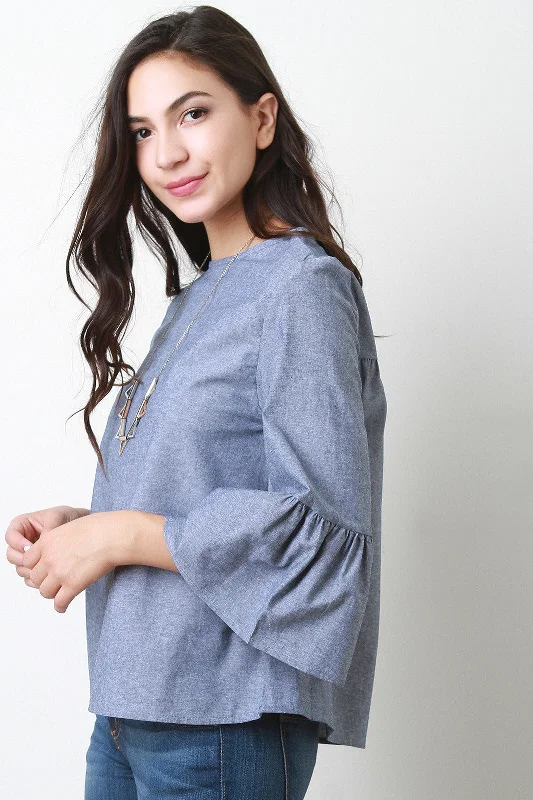 Chambray Bell Sleeve Top