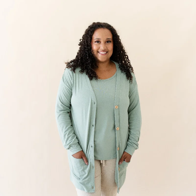 Weekend Offers You Can't Ignore Bamboo Jersey Adult Cardigan in Thyme