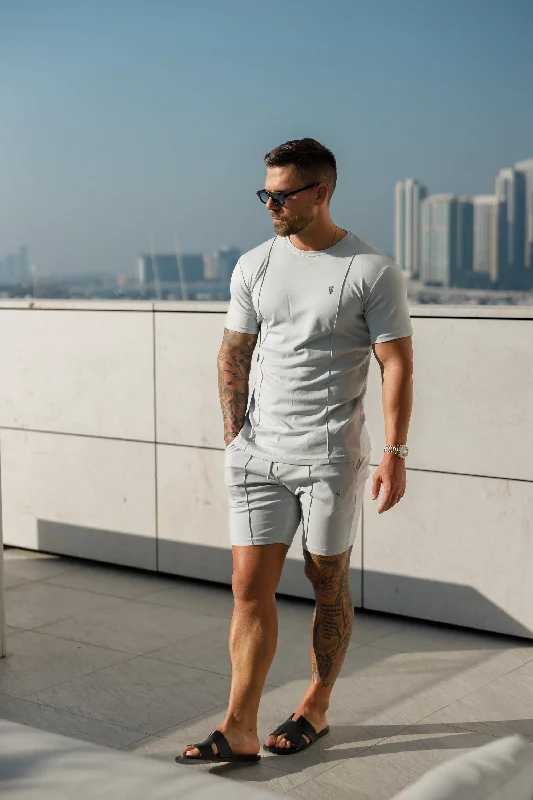 Best Bargains Father Sons Light Grey / Silver Elasticated Drawstring Pintuck Shorts - FSH1057
