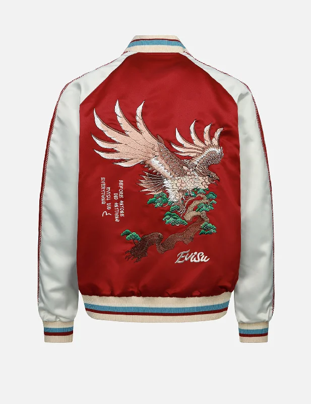 Time-Sensitive Eagle and Logo Embroidery Reversible Souvenir Jacket