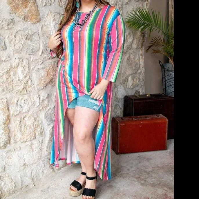 FUCHSIA SERAPE SCOOP NECK HIGH LOW TUNIC PLUS SIZE