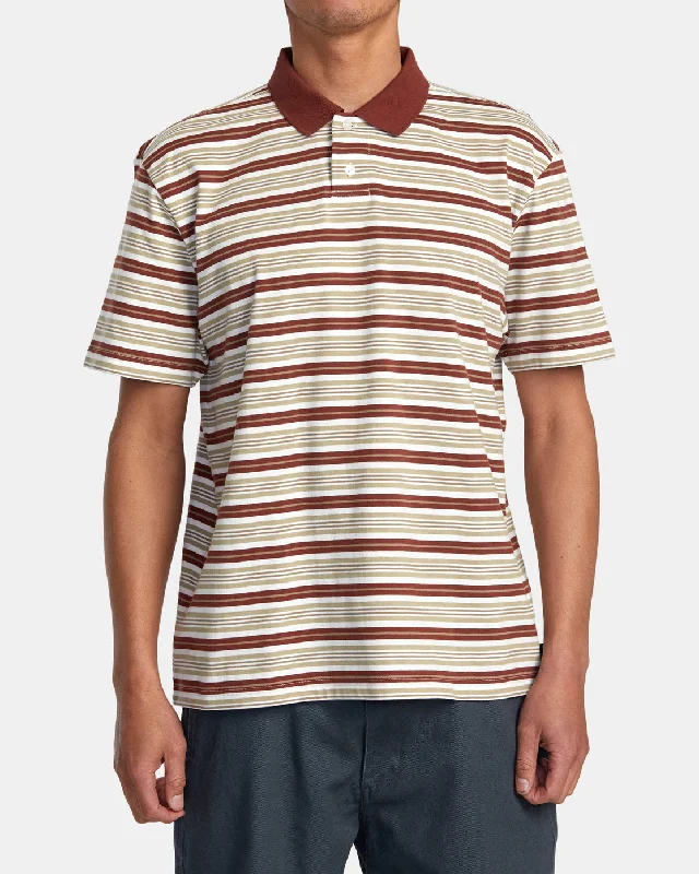 Weekend Discounts to Love Uptown Stripe Polo Short Sleeve Polo Shirt - Antique White